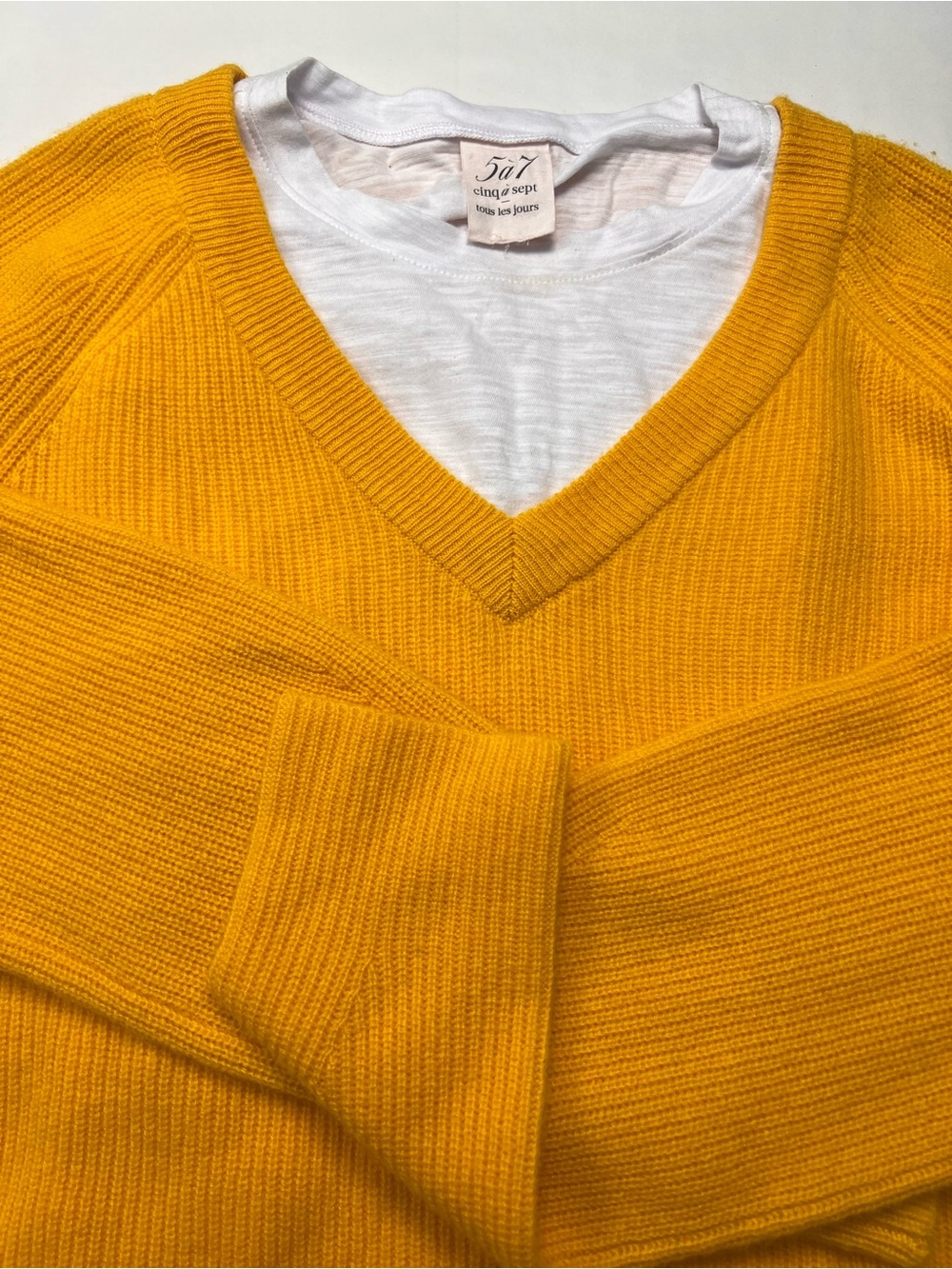 cinq à sept Golden Yellow V-Neck Ribbed Sweater